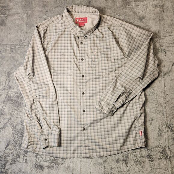 Browning Other - Browning Heritage Collection Mens 3XL Shirt Tan Grey Plaid Long Sleeve Button Up